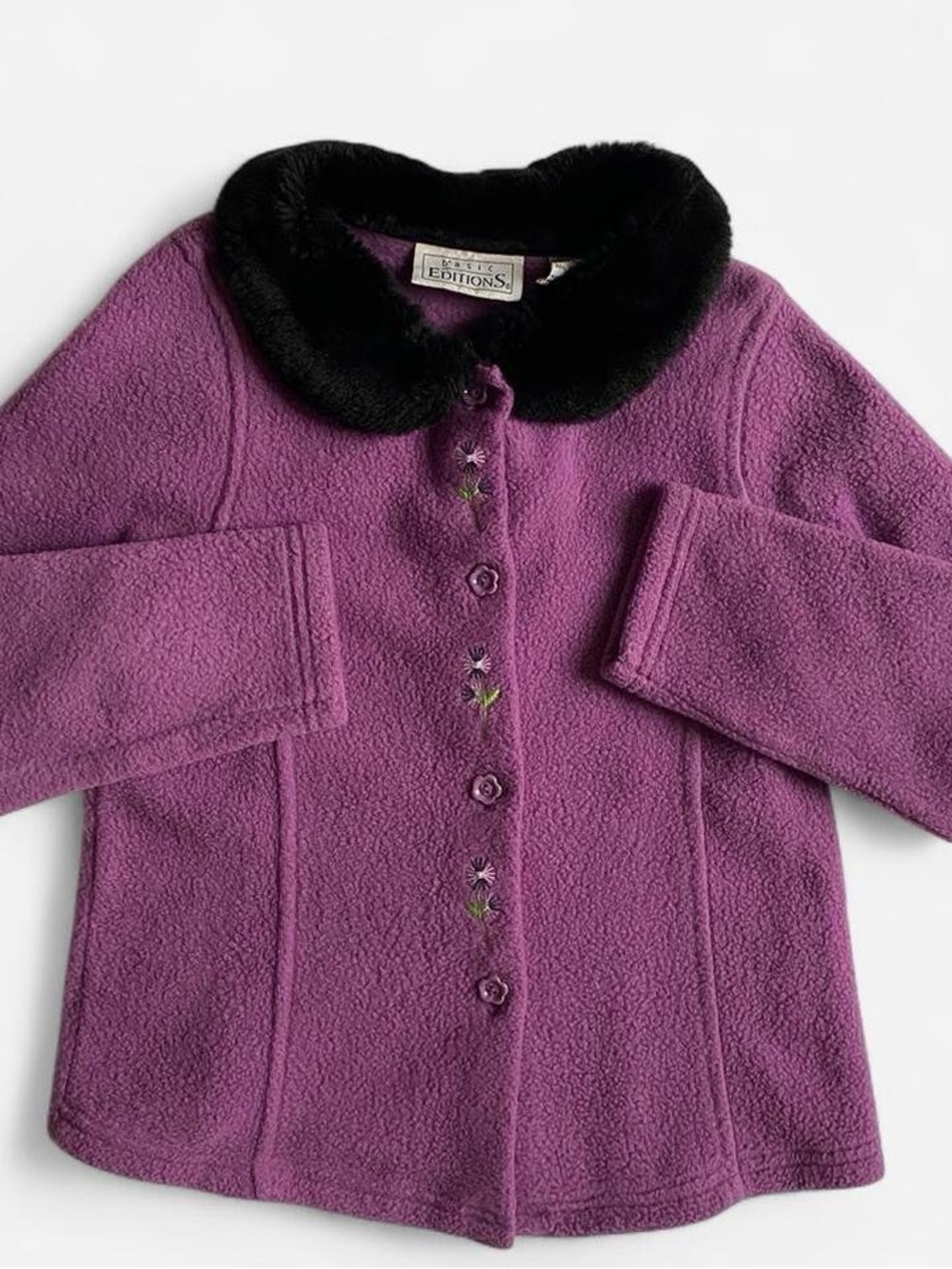 Vintage kids purple floral fleece jacket w/faux fur collar
